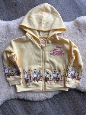 Disney Yellow Beauty and the Beast character embroidered Zip Hoodie Girls 2T